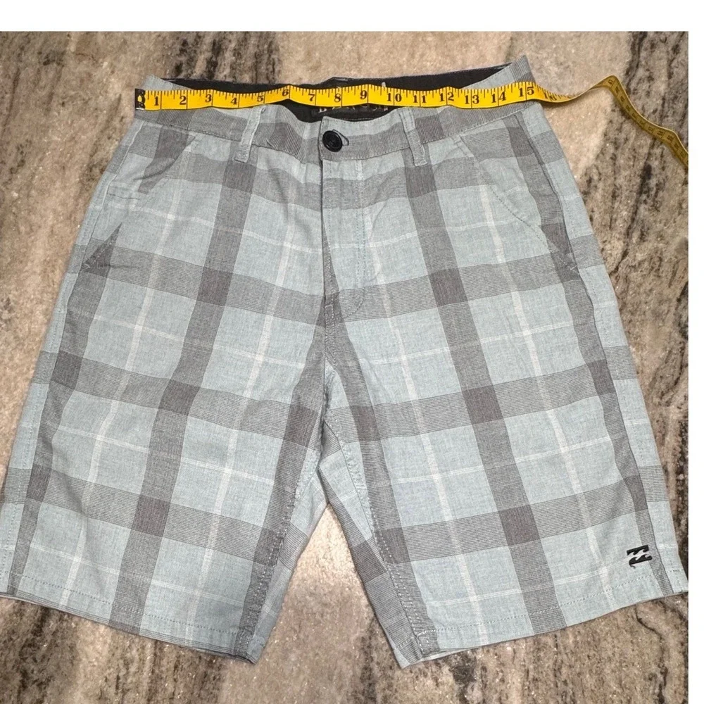 Billabong Shorts Mens 31 Woven Plaid Blue Gray Double Standard Surf Skate VTG